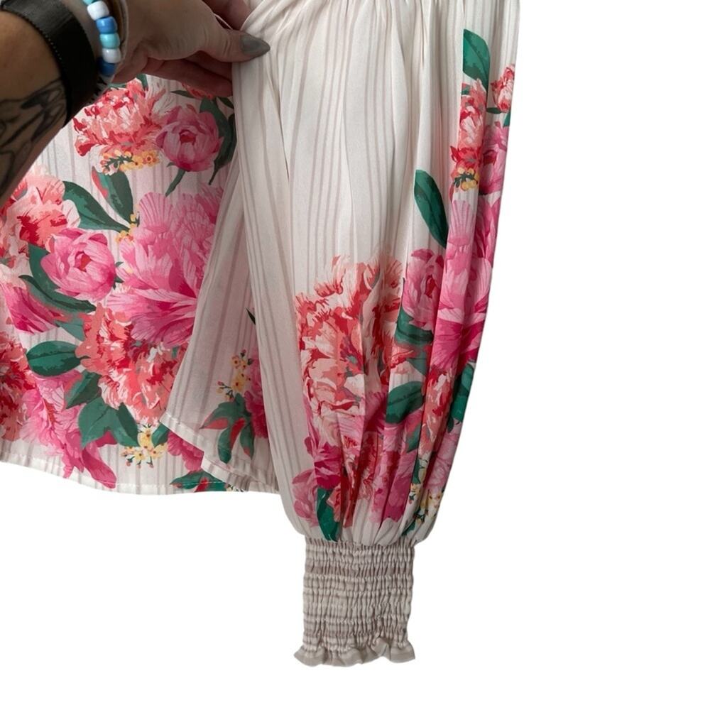 Vici Long Sleeve Sheer Floral Women’s Blouse Pink White Size Small - Picture 8 of 8